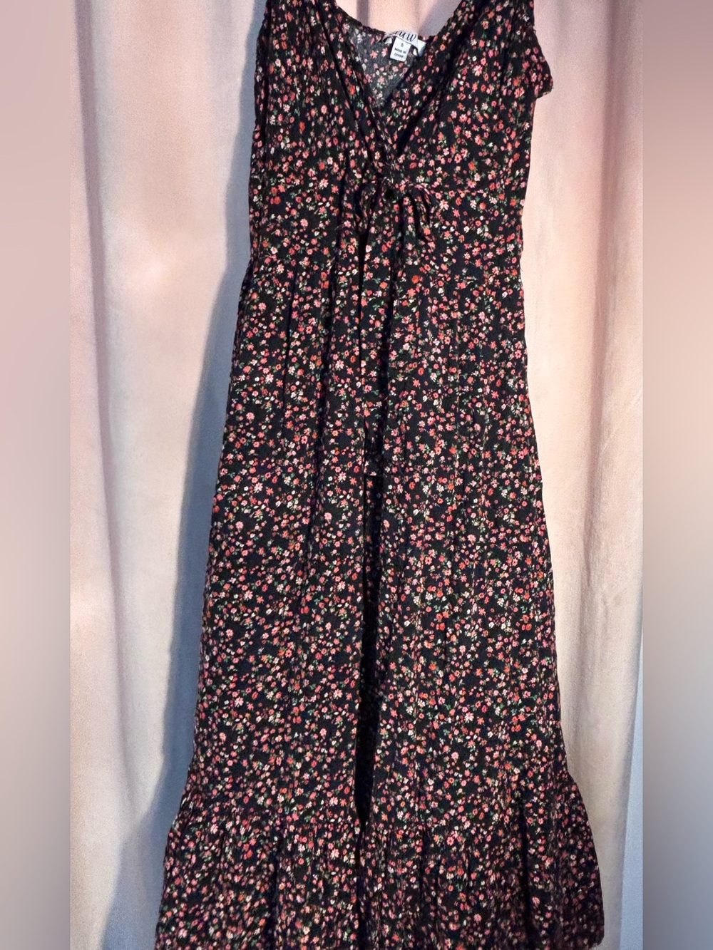 Floral Dress with Red & Pink Flowers - Flowy elastic waist adjustable straps